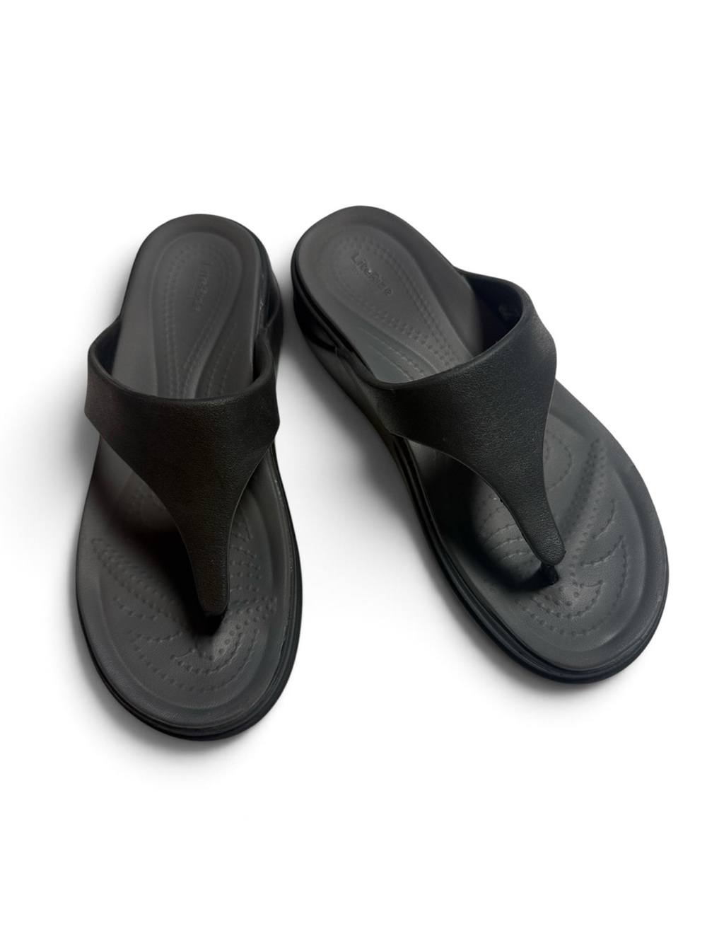 Crocs Capri Black Boca Wedge Flip Flop Sandals Lite Ride Comfort S-607 Sz 6